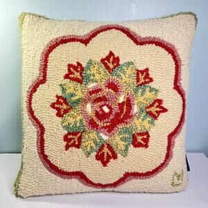 Laura Megroz Wool Latch Hook Pillow Vintage Rose 18x18 Chandler Four Corners